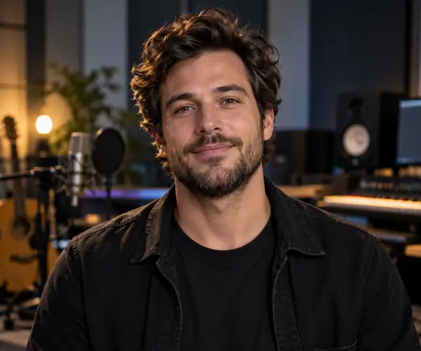 Un producteur vidéo adulte dans un portrait neutre cadré aux épaules