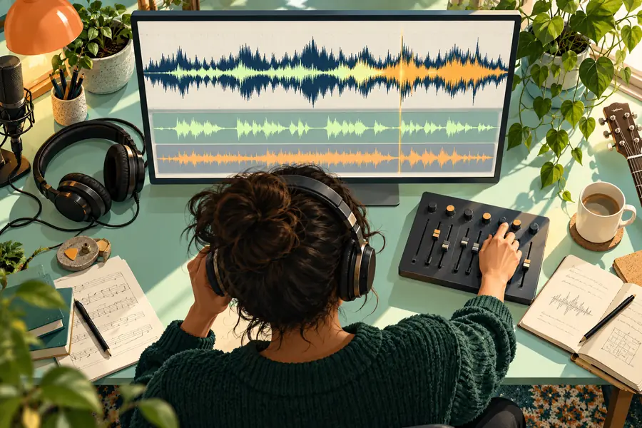 Illustration d’une forme d’onde audio dans un espace de montage